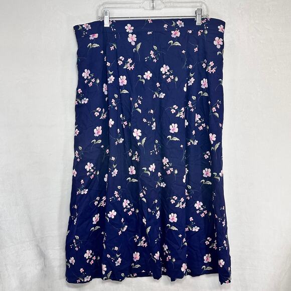 VTG TR Bentley Plus 24 Blue Pink Floral‎ Midi Skirt Summer Resort Cottage Fairy - Picture 1 of 8